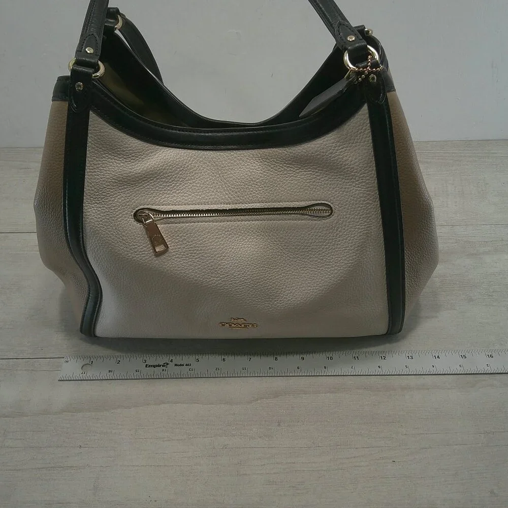 Coach Kristy Tan Cream Black Colorblock Old Money Leather Shoulder Bag Purse